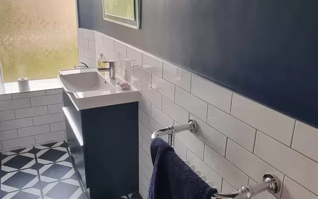 roper rhodes vanity unit opposite the shower